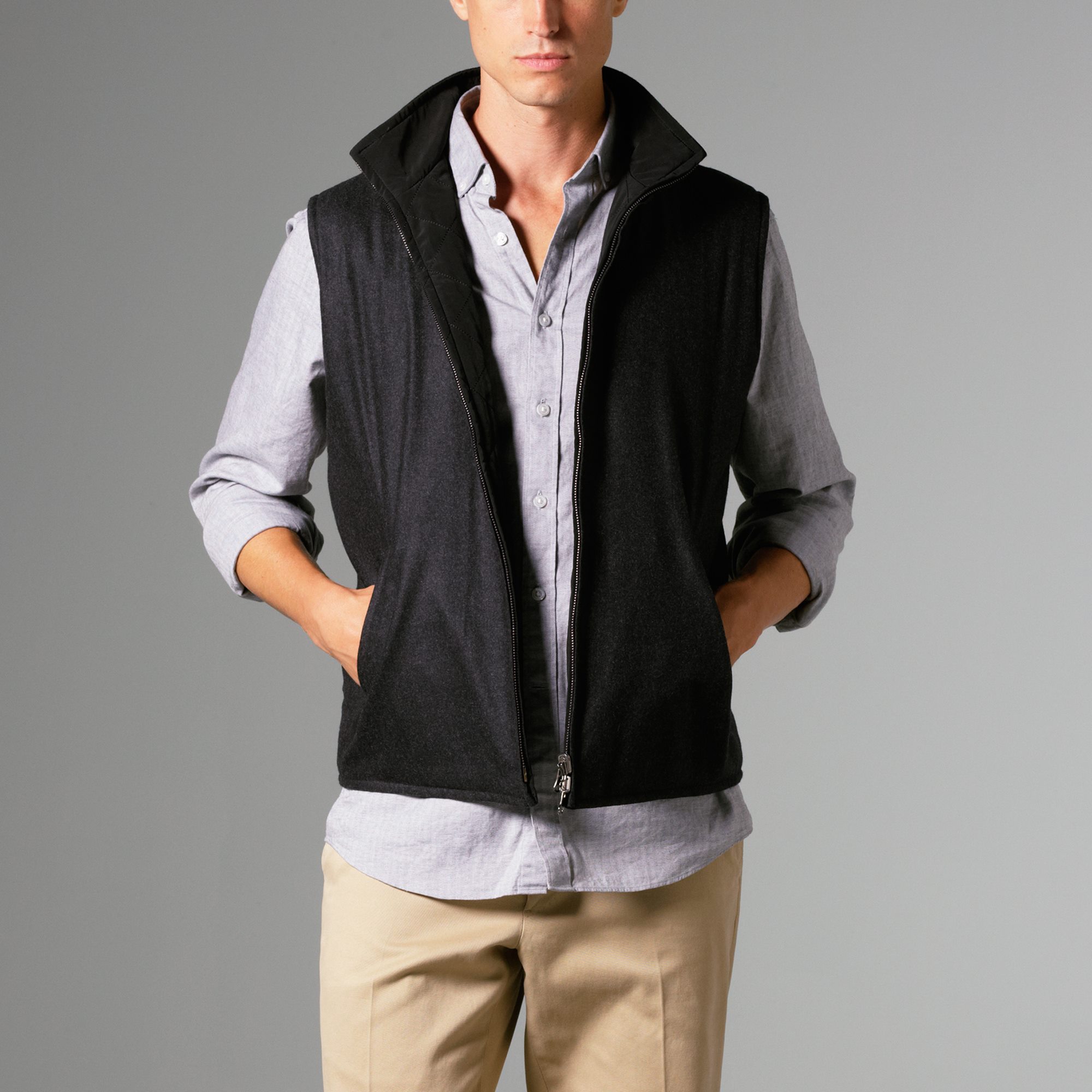 LIDNM CASHMERE HARD MILLED ZIP VEST - トップス