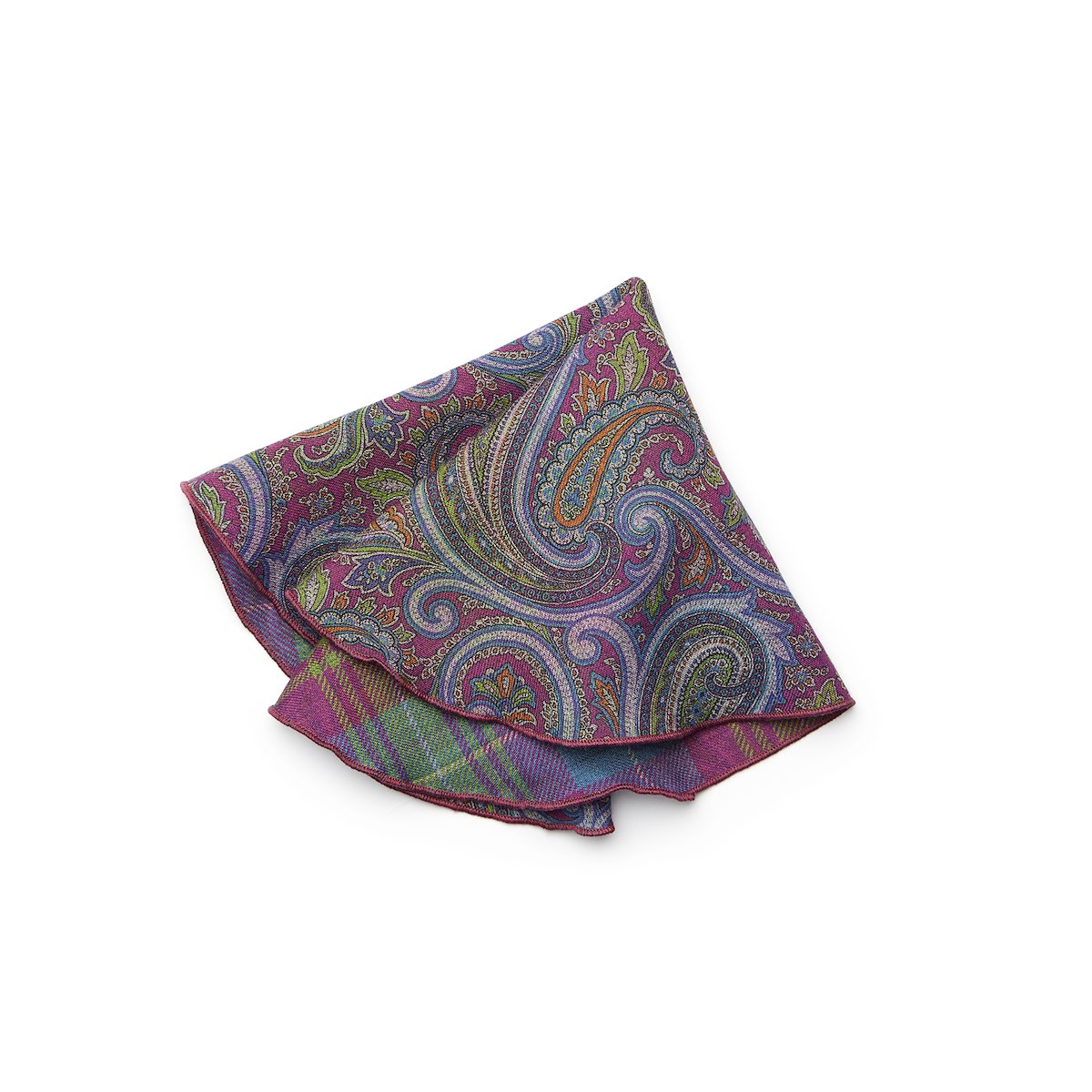Wool Paisley Plaid Pocket Round - Purple | J.Hilburn