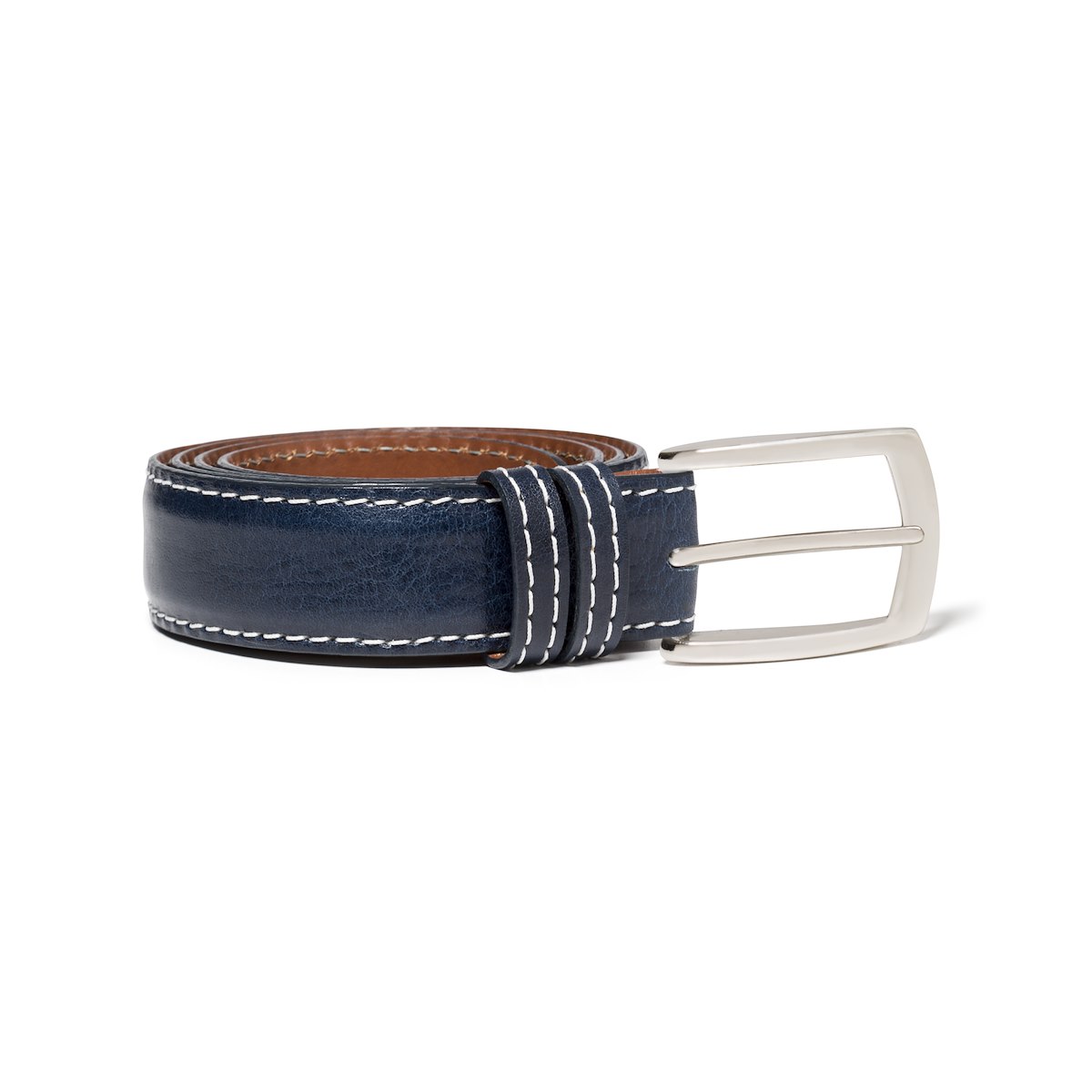30 MM Custom Leather Belt - White - Navy | J.Hilburn