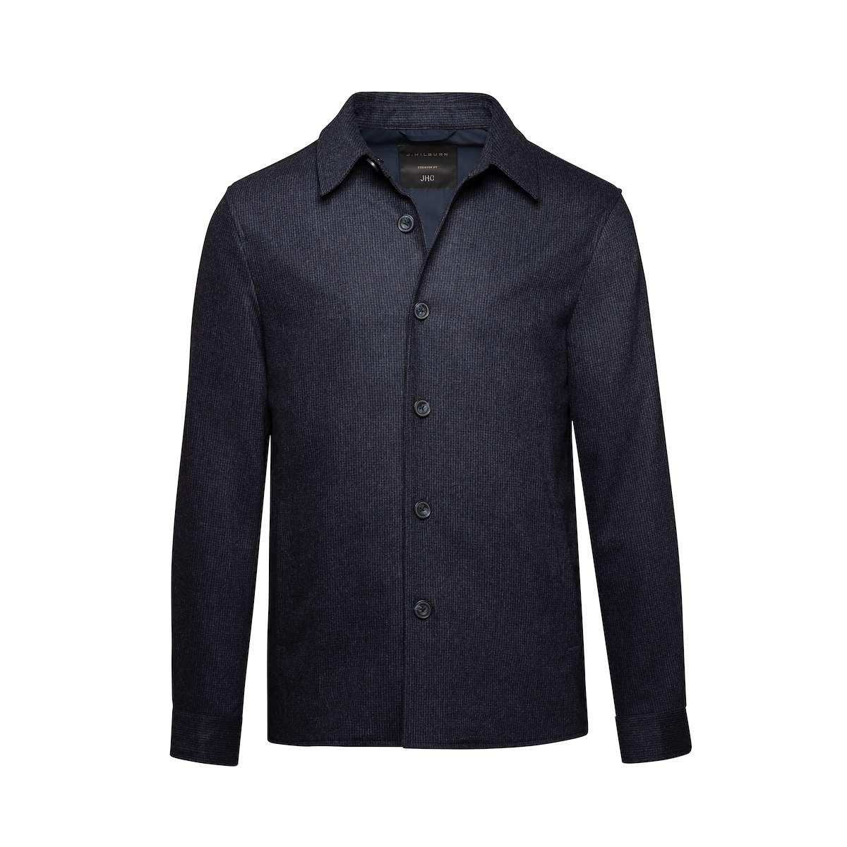 Midnight Blue Houndstooth Cashmere Blend Flannel Shirt Jacket | J.Hilburn