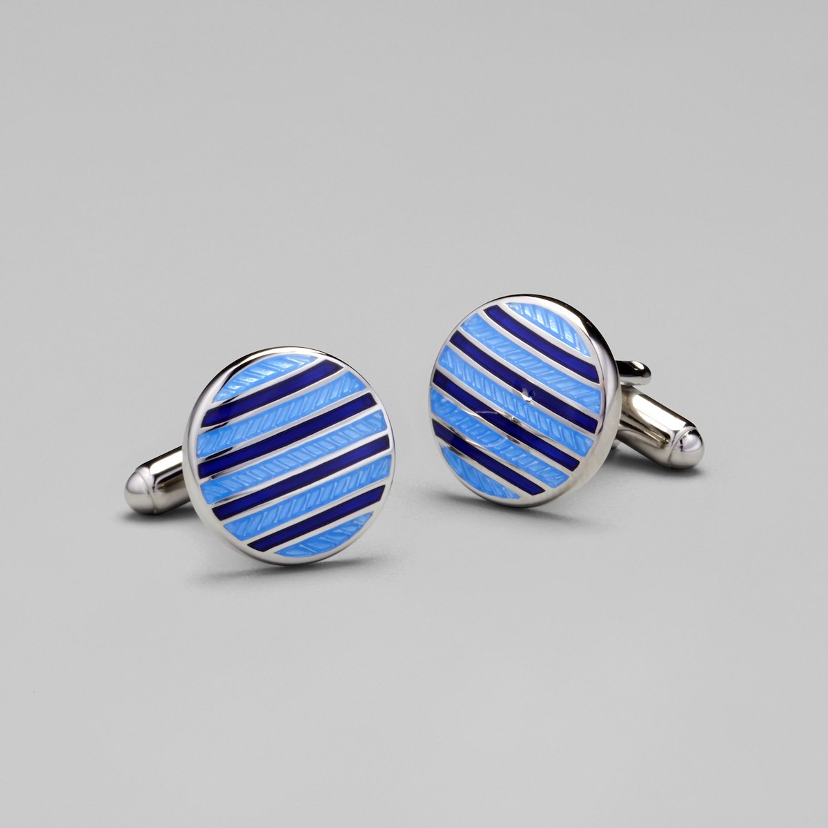 Round Regimental Stripe Cufflinks Blue/Navy J.Hilburn