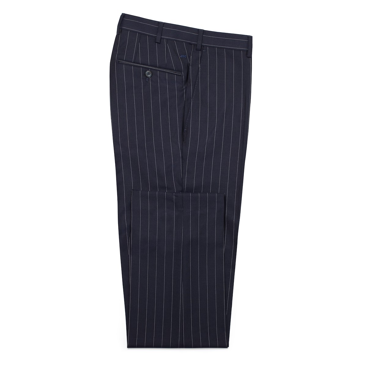 pinstripe navy trousers