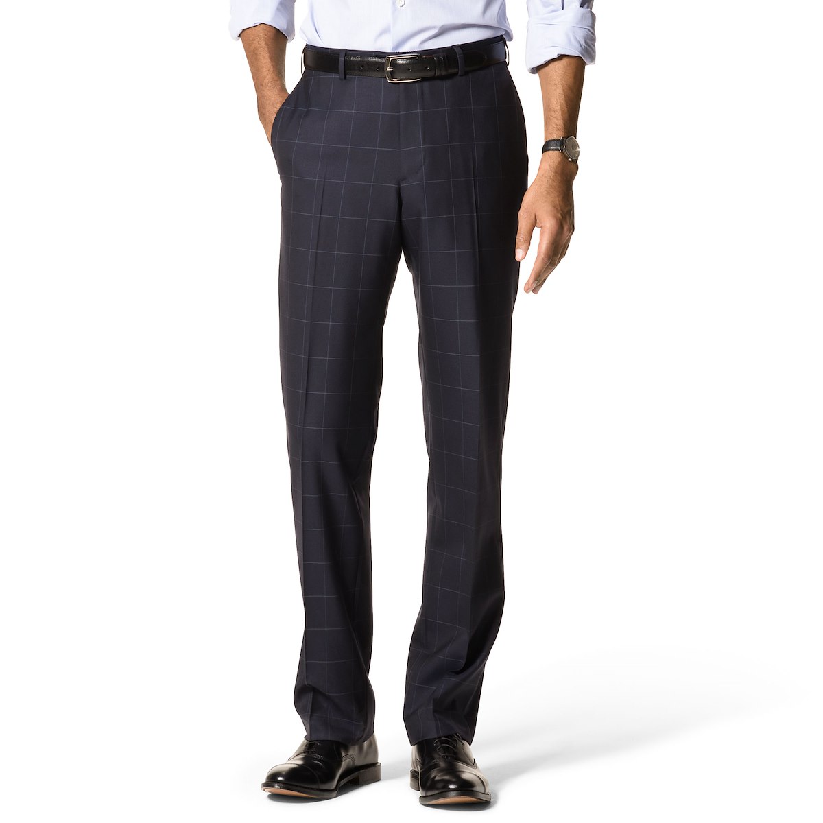 navy windowpane pants