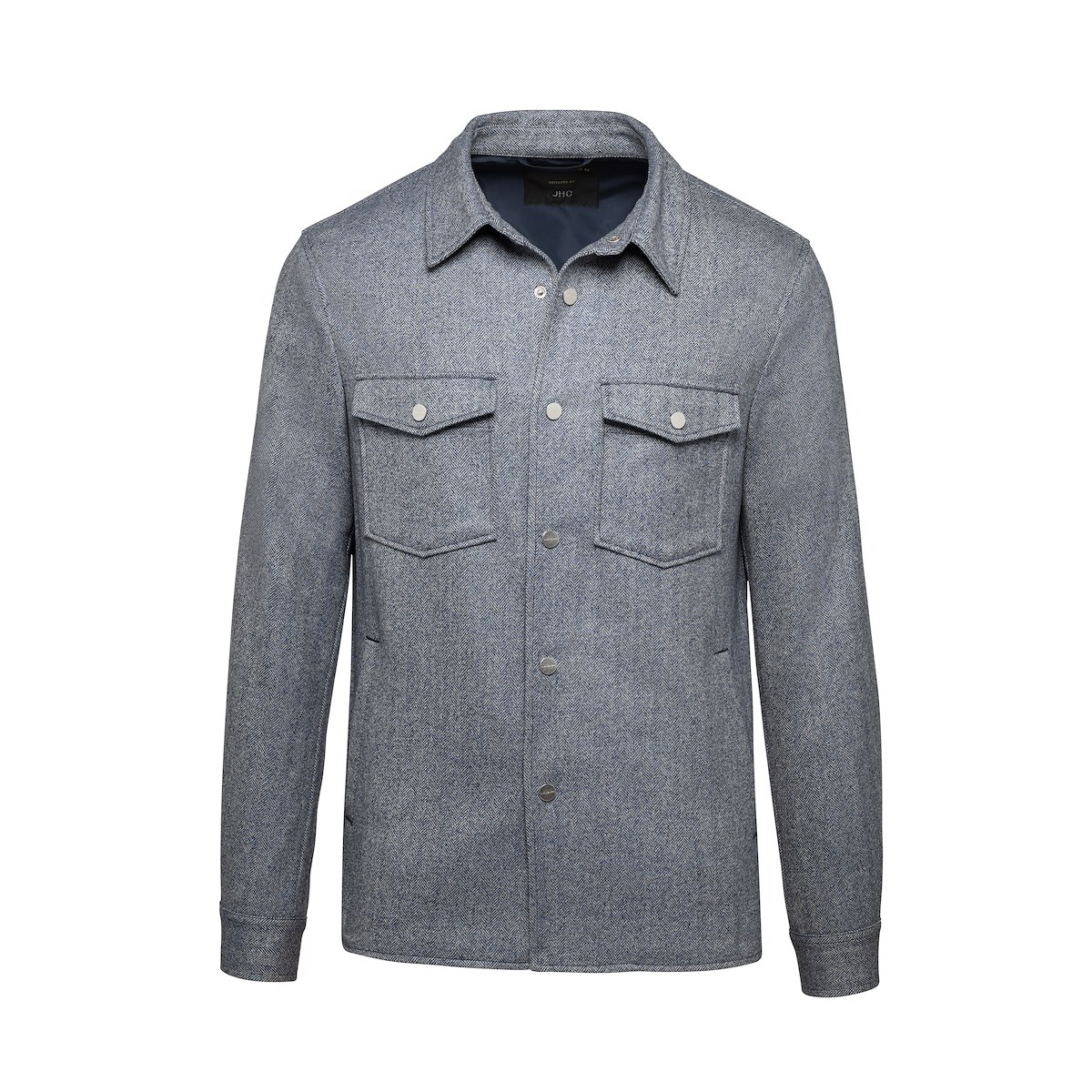 Mid Blue Speckled Herringbone Shirt Jacket | J.Hilburn