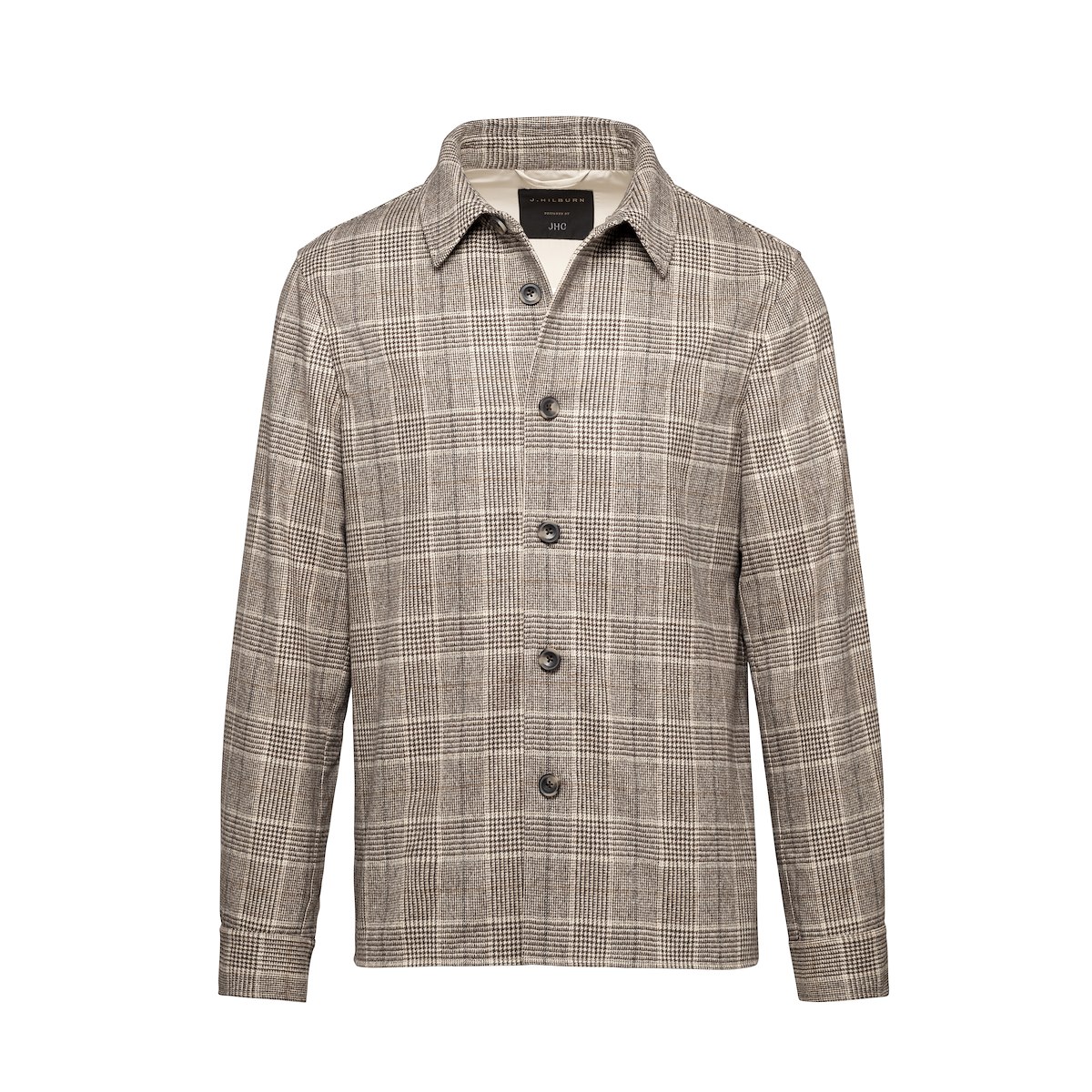 Espresso Beige Glen Plaid Shirt Jacket | J.Hilburn