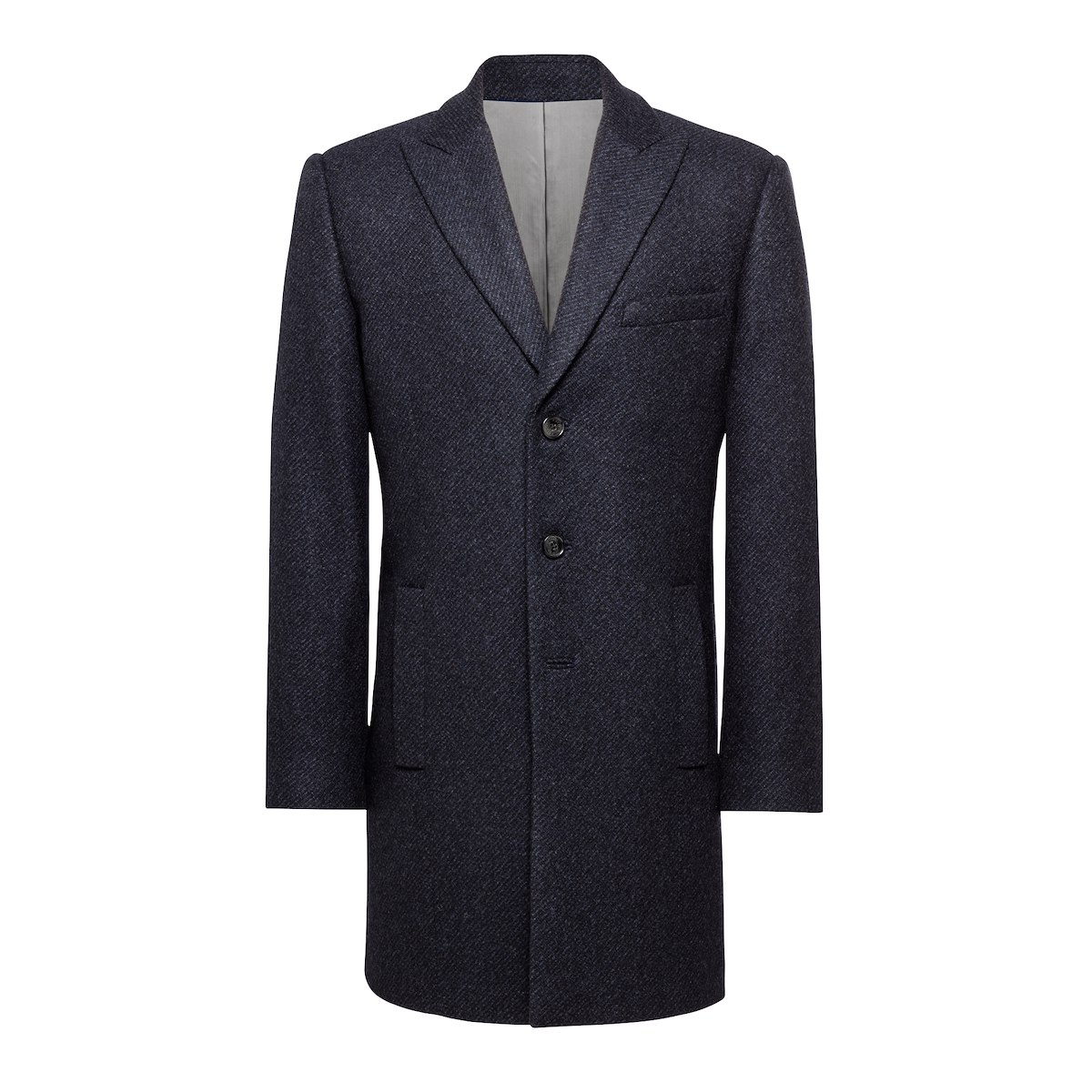 Top Coat-Navy Mélange Twill-Patterned Cashmere | J.Hilburn