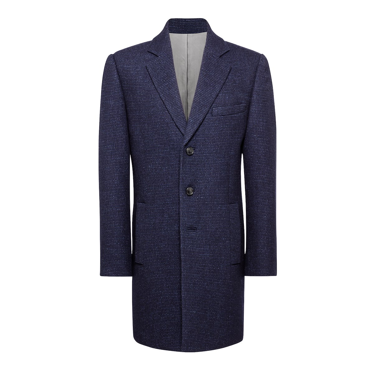 Top Coat-Blue Micro Textured Wool/Silk/Linen Blend | J.Hilburn