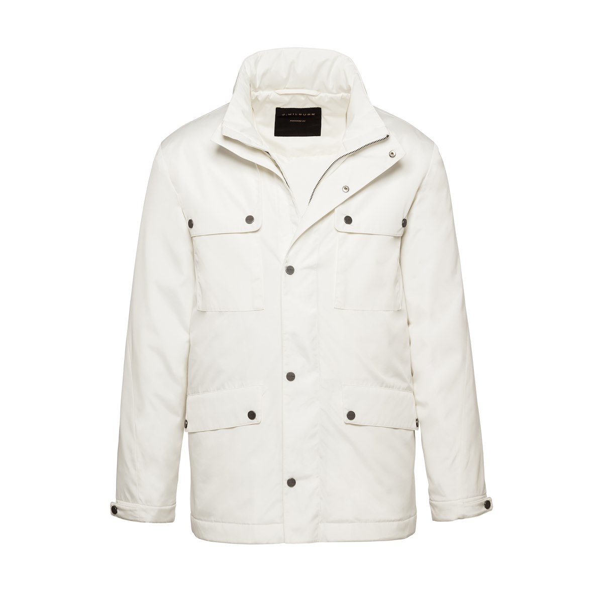 White Solid Brushed Polyester-Tech Field Jacket | J.Hilburn