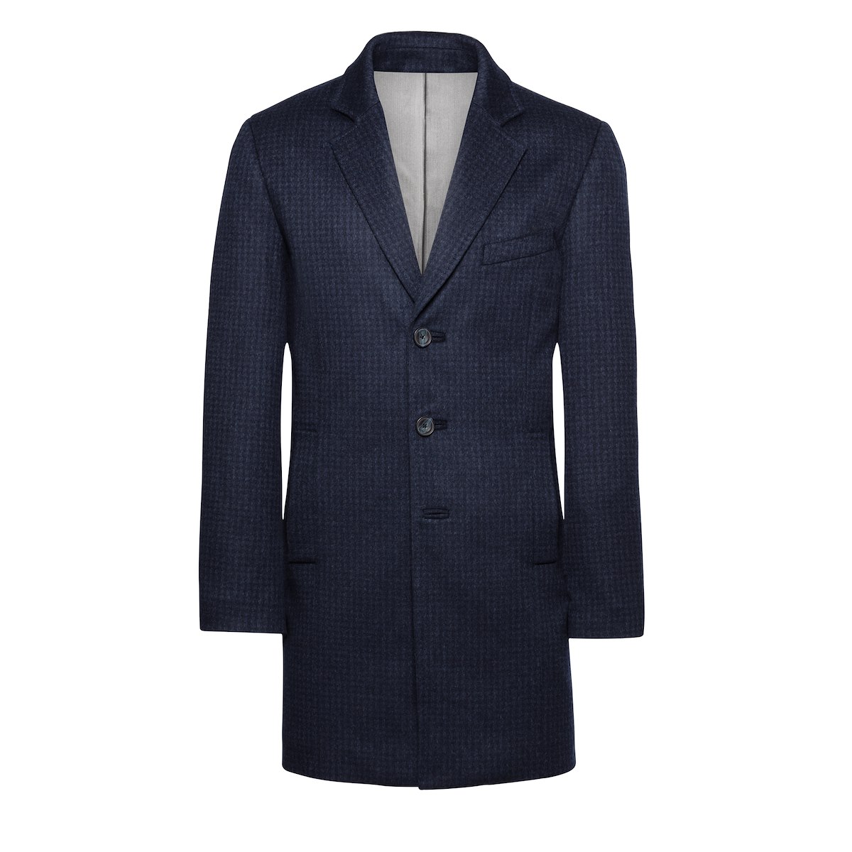 Navy/Storm Blue Wool/Cashmere HoundstoothTop Coat J.Hilburn