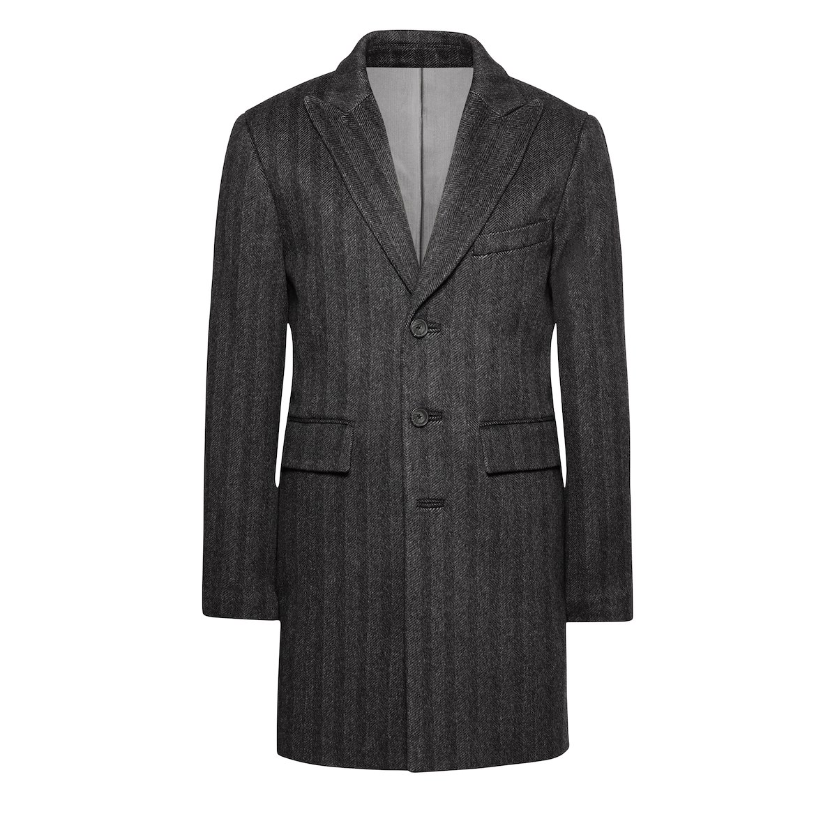 Black Grey Cashmere Herringbone-Top Coat | J.Hilburn