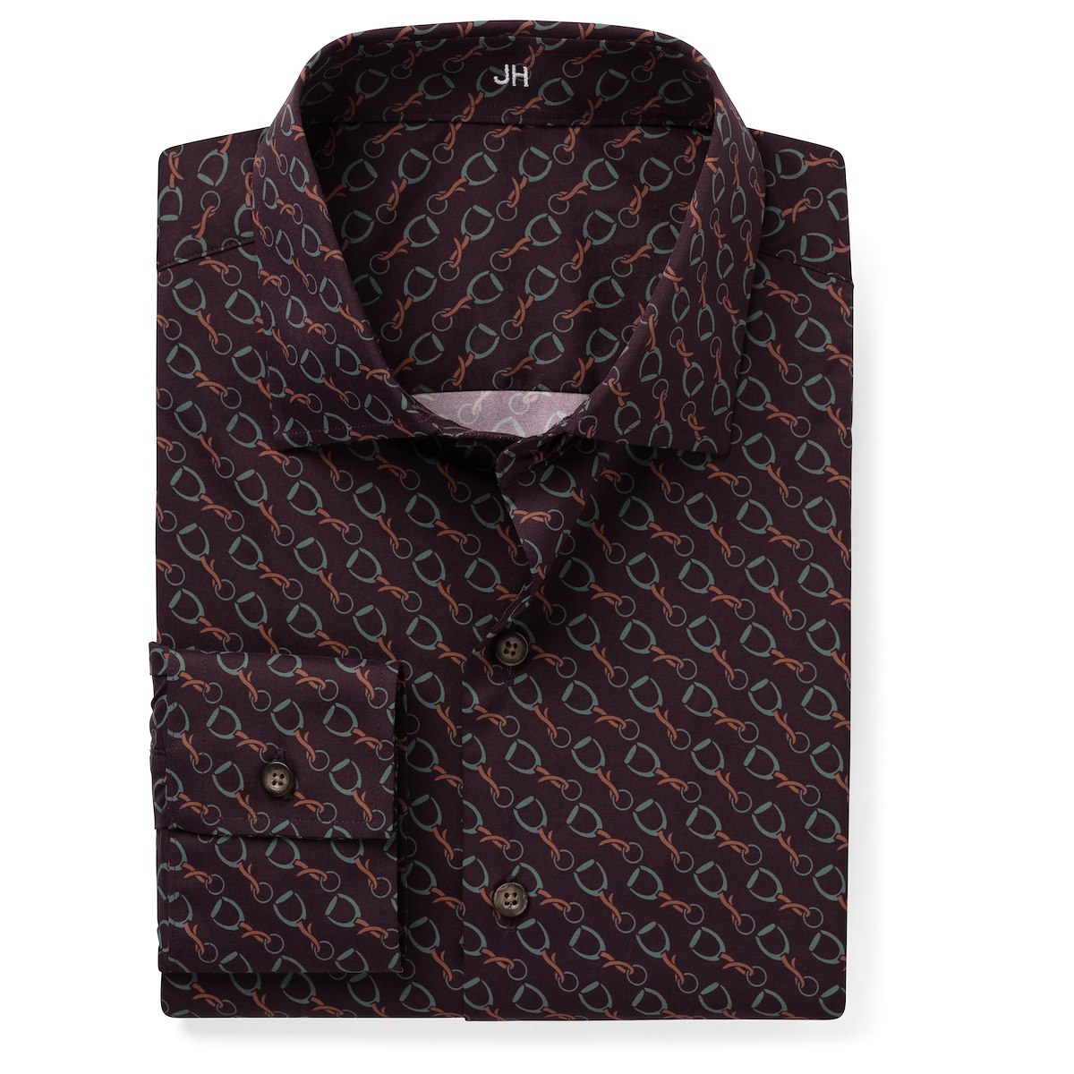 Burgundy with Grey and Rust Stirrup Print | J.Hilburn