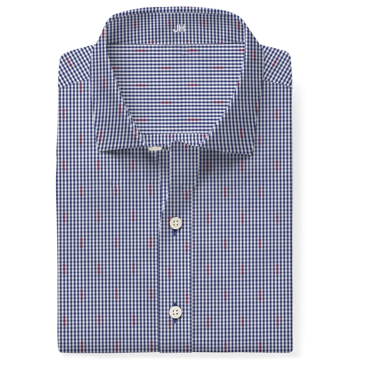 Blue and White Gingham with Red Dot Jacquard | J.Hilburn