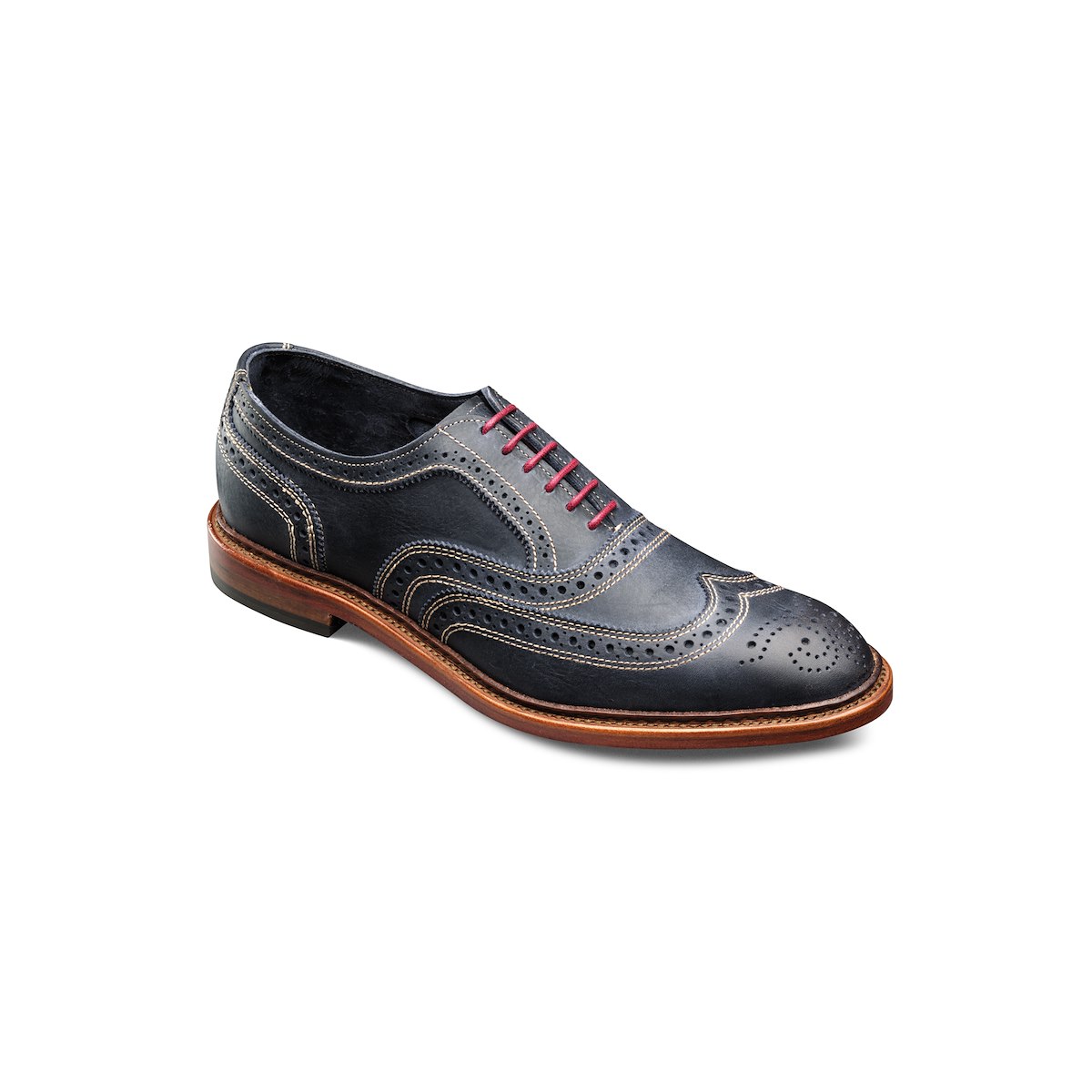Allen Edmonds Neumonk Blue Wingtip Allen Edmonds Neumok Navy Blue Leather Oxford Dress Shoes  main image 4