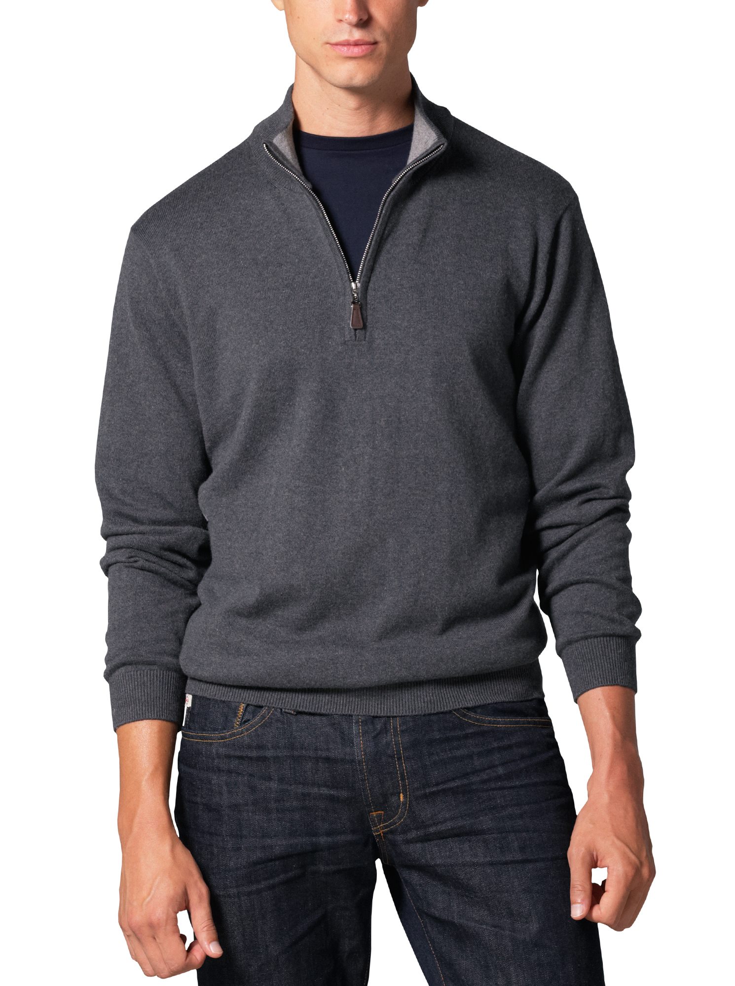 Luxury Blend Carmel Half-Zip Contrast Collar - Charcoal | J.Hilburn