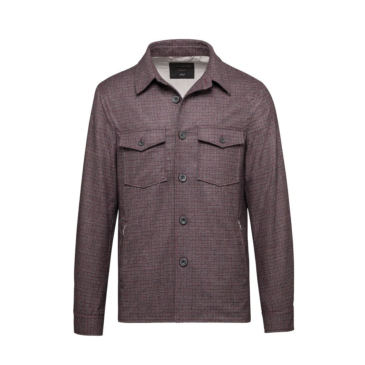 Charcoal and Burgundy Houndstooth Shirt Jacket J.Hilburn